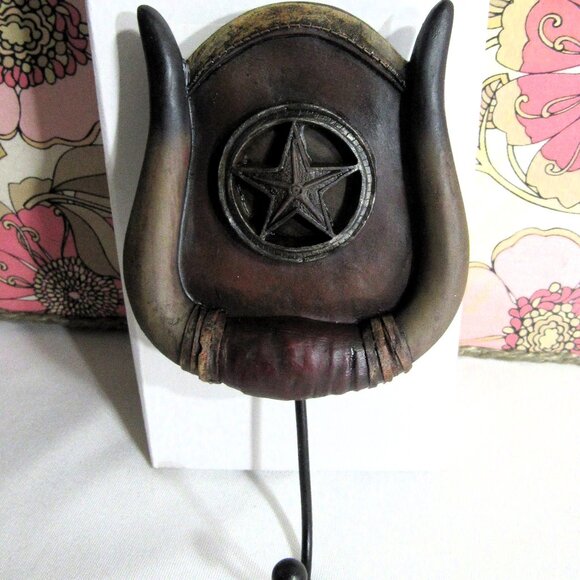 NEW WESTERN DECOR HORNS+STAR WALL, DOOR HOOK, CERAMIC + METAL, 10 AVAILABLE - Picture 2 of 8